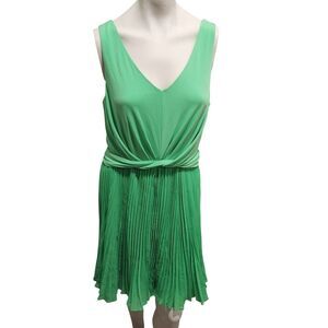 Suzi Chin for Maggy Boutique Pleated Midi Dress Womens SZ 14 Kelly Green Spring